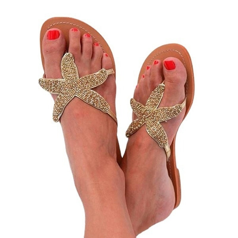 Starfish Beaded Flip Flop Sandals