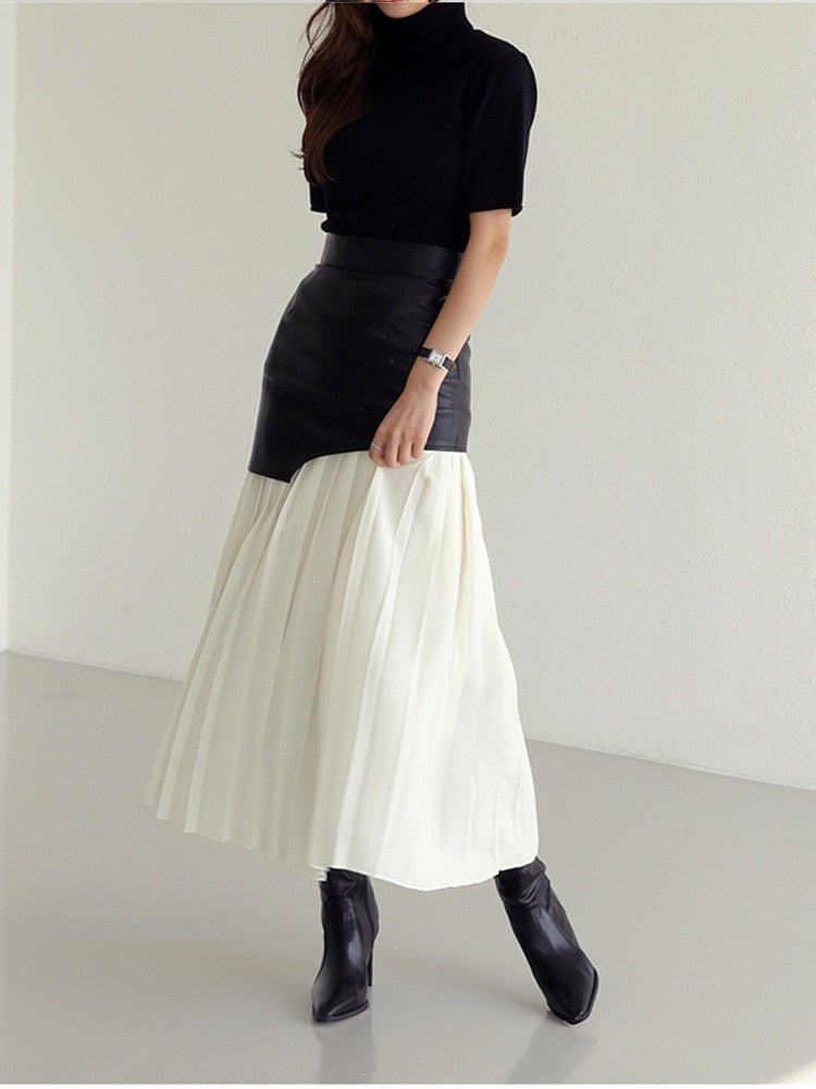 On The Guest List Pleated Leather Style Midi Skirt