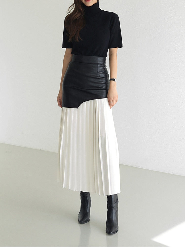 On The Guest List Pleated Leather Style Midi Skirt