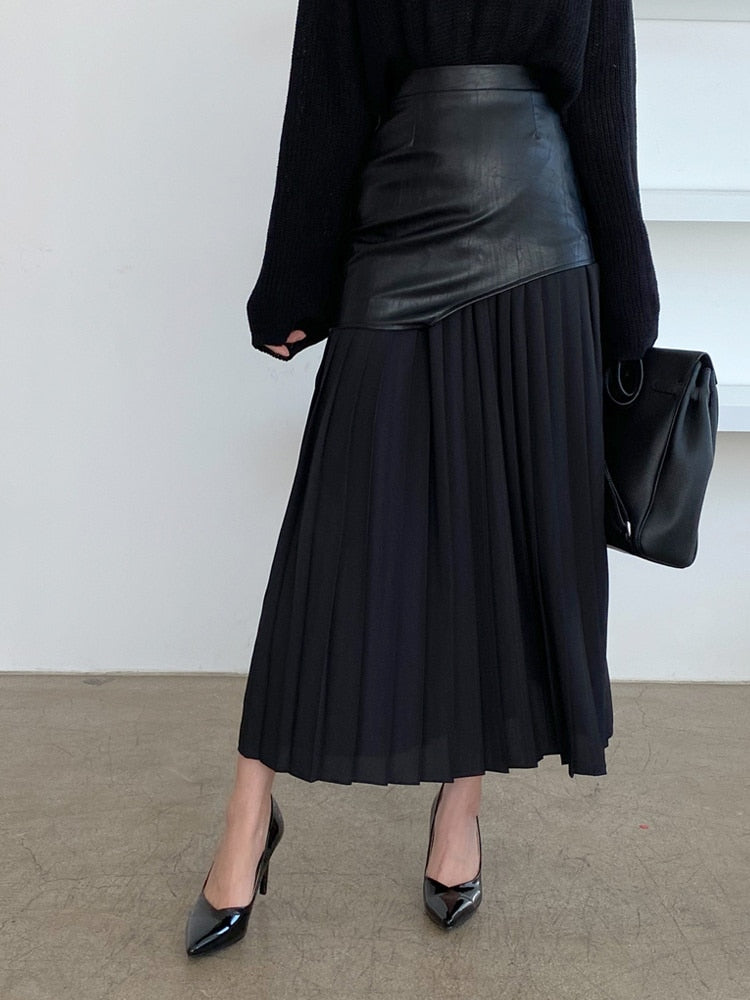 On The Guest List Pleated Leather Style Midi Skirt