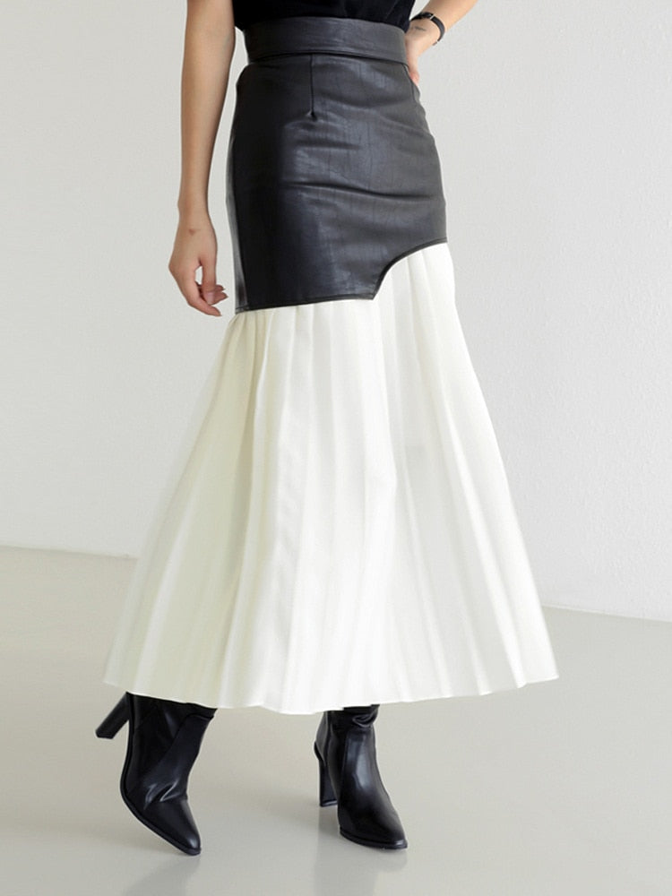 On The Guest List Pleated Leather Style Midi Skirt