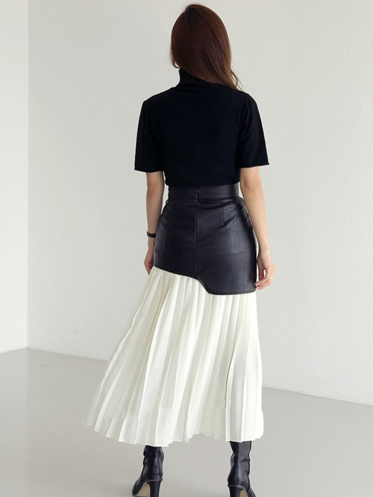 On The Guest List Pleated Leather Style Midi Skirt