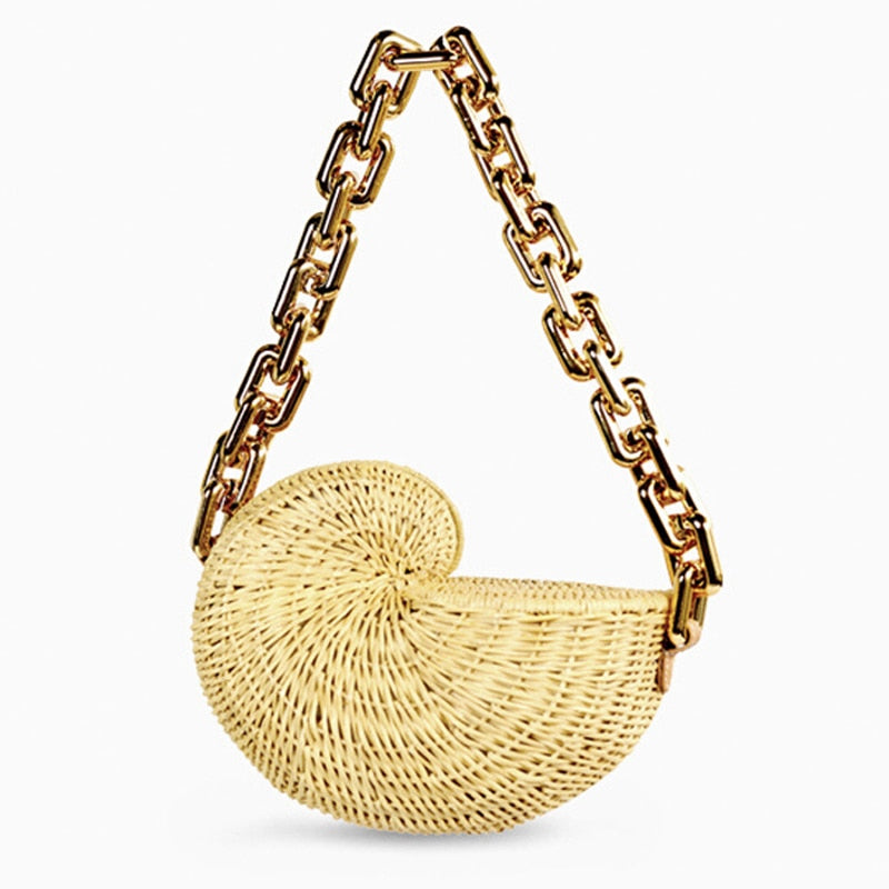 Rattan Wicker Conch Shoulder Bags