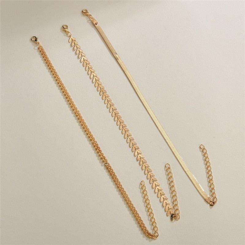 Greek Goddess Gold Anklets 3 Piece