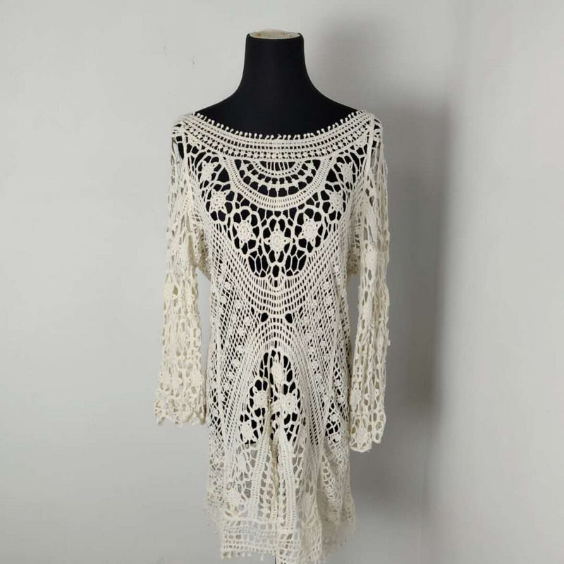 Lotus Backless Crochet Lace Beach Coverup