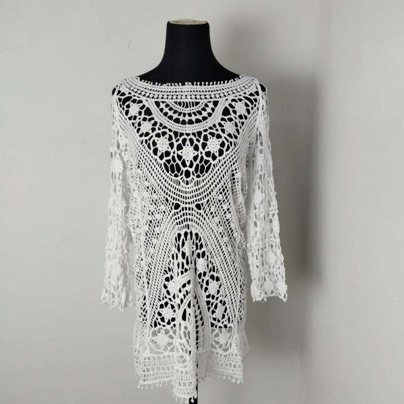 Lotus Backless Crochet Lace Beach Coverup