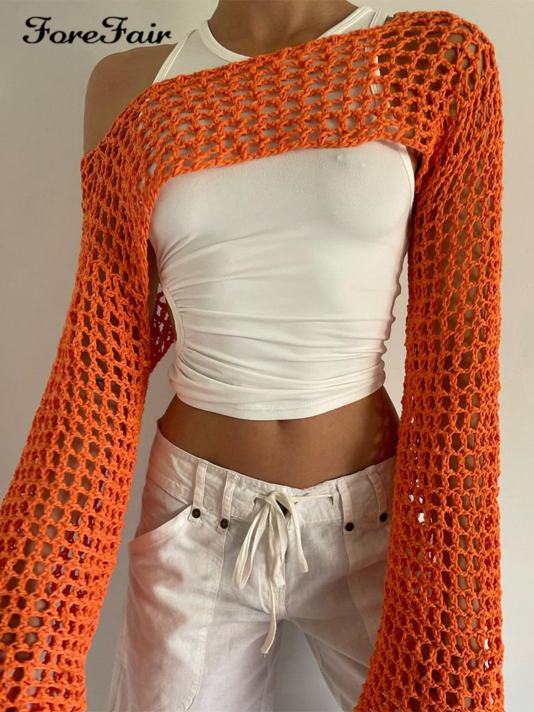 Seaside Mesh Crochet Beach Crop Sweater