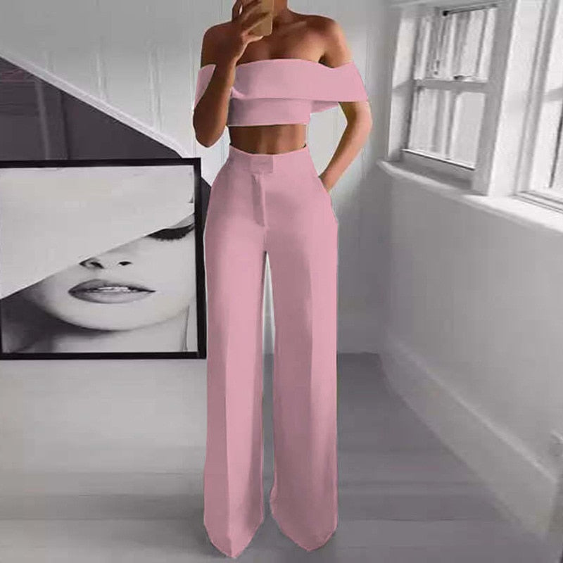 Dreamy Off The Shoulder Crop Top With Wide Leg Pants