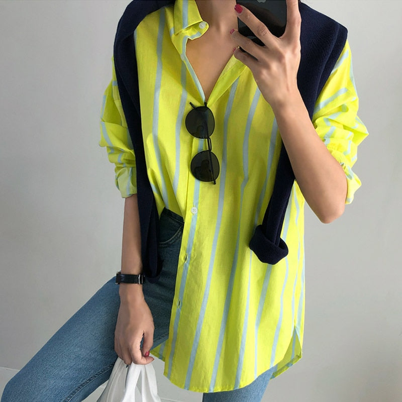 Neon Striped Long Sleeve Oversized Shirt