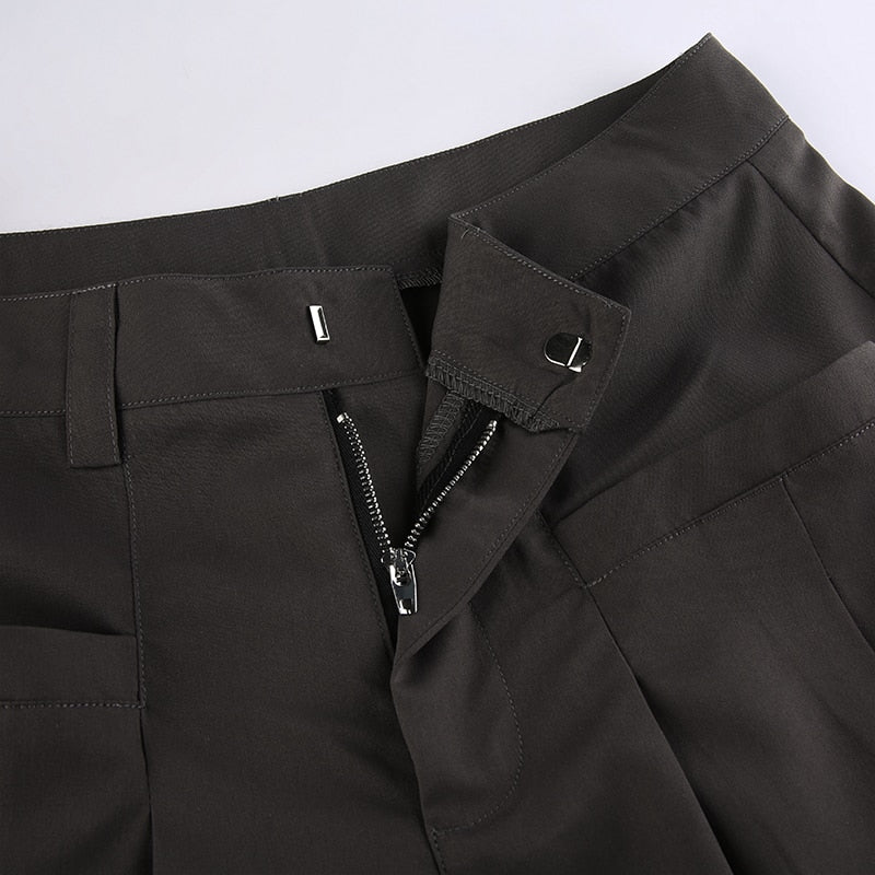 Korean Pleat Wide Leg Cargo Pants