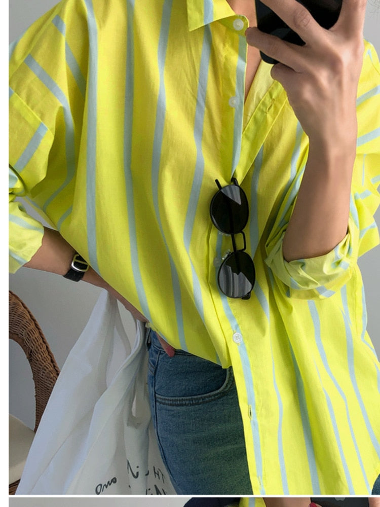 Neon Striped Long Sleeve Oversized Shirt