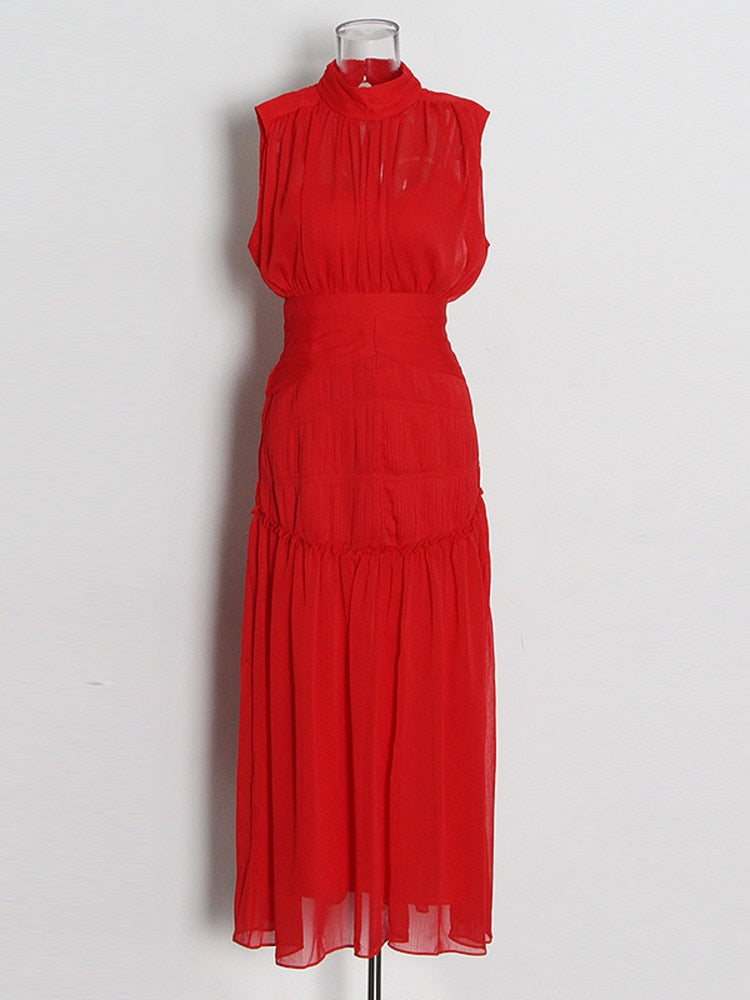 Cuban High Waist Chiffon Midi Dress