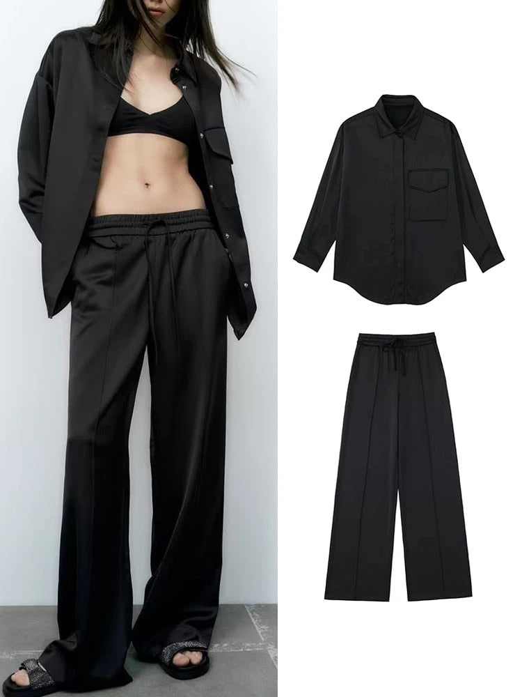 Ultra Lux Black Silk Style Pajama Set