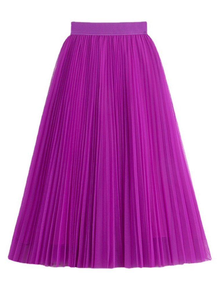 Luna Bight Pleated High Waisted Midi Skirt