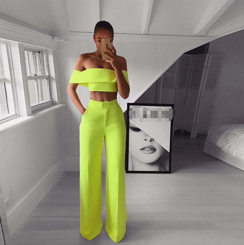 Dreamy Off The Shoulder Crop Top With Wide Leg Pants