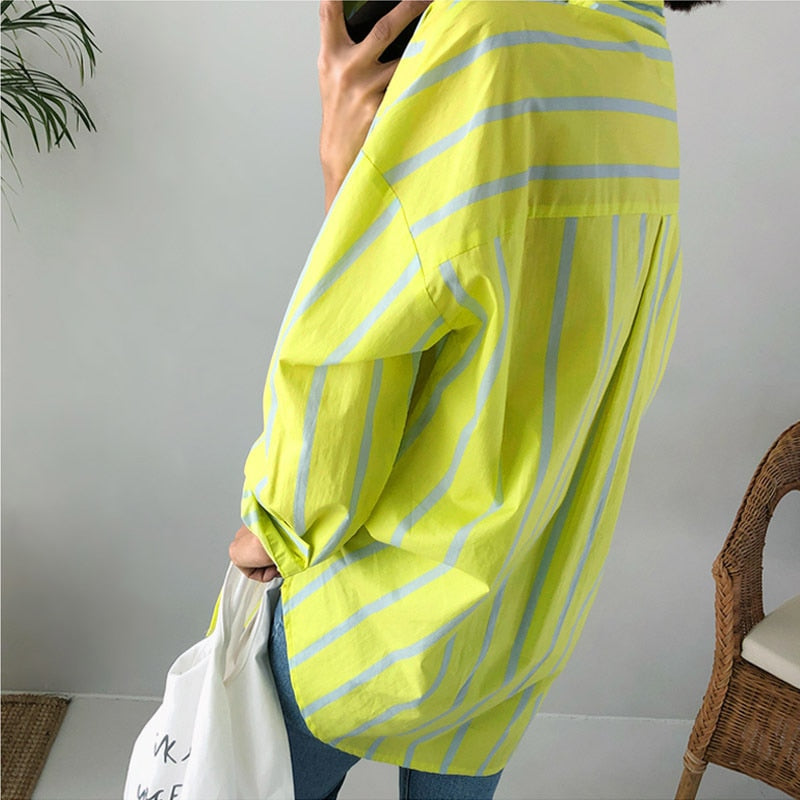 Neon Striped Long Sleeve Oversized Shirt