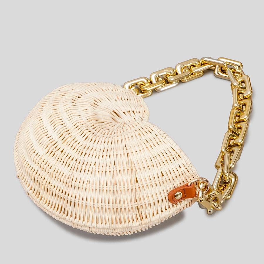 Rattan Wicker Conch Shoulder Bags