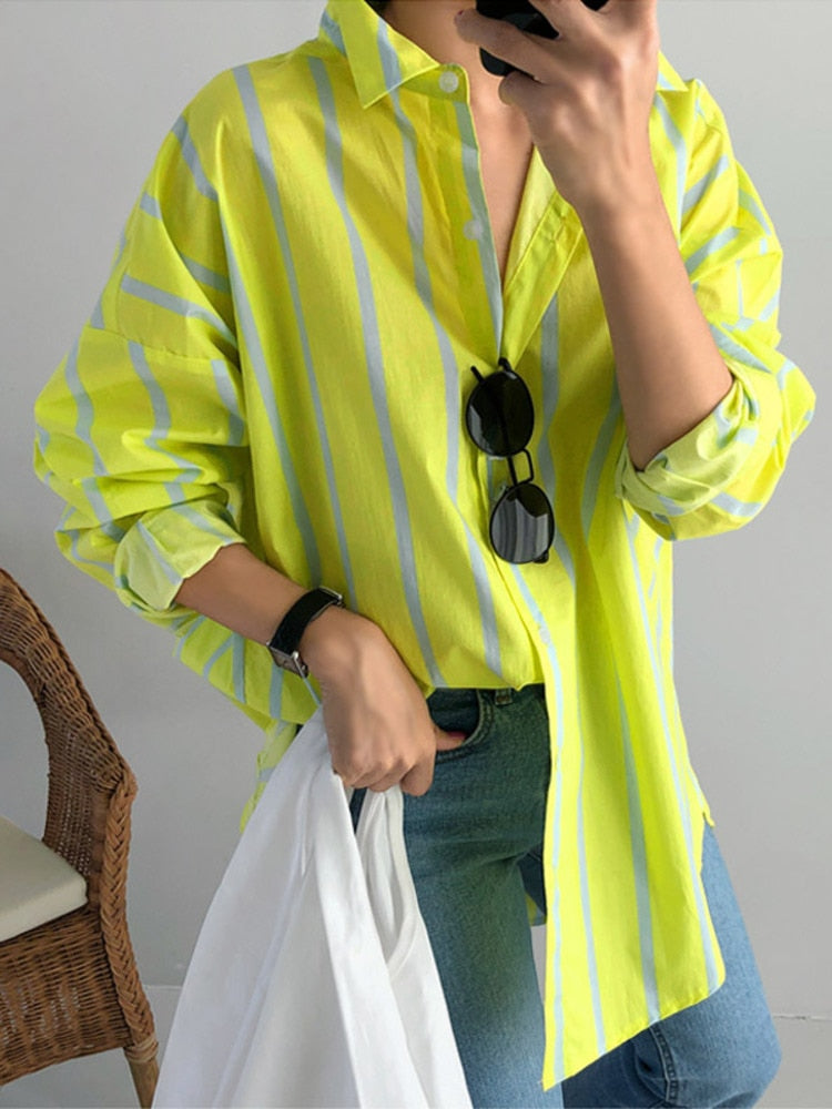 Neon Striped Long Sleeve Oversized Shirt