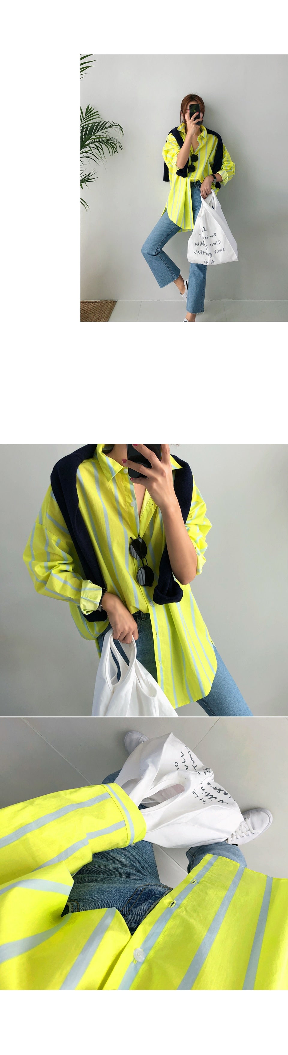 Neon Striped Long Sleeve Oversized Shirt