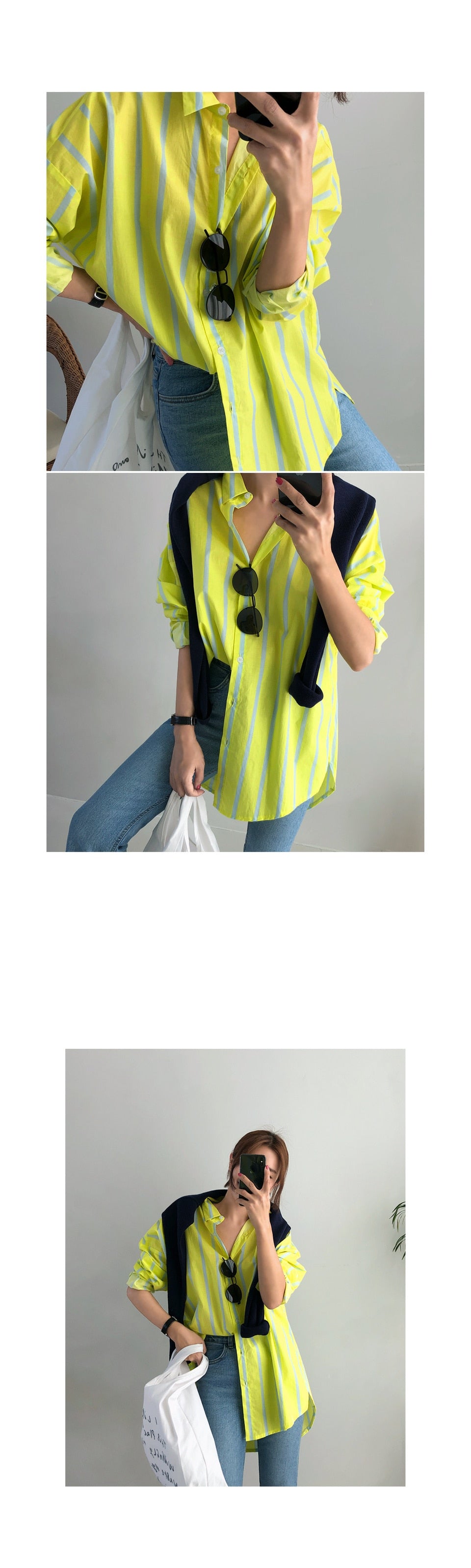 Neon Striped Long Sleeve Oversized Shirt