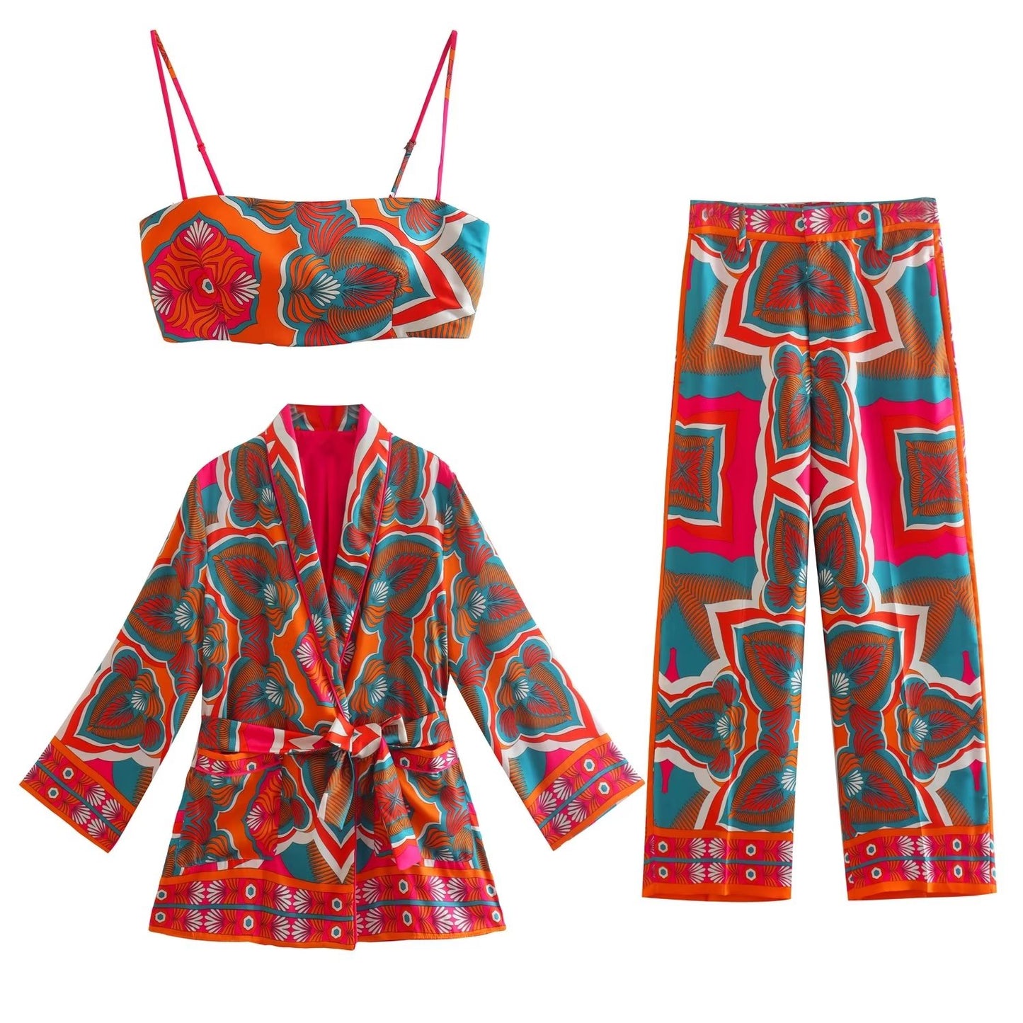 Tropicali 3 Piece Set Top Pants and Wrap Jacket