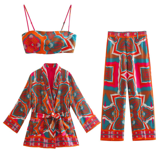 Tropicali 3 Piece Set Top Pants and Wrap Jacket