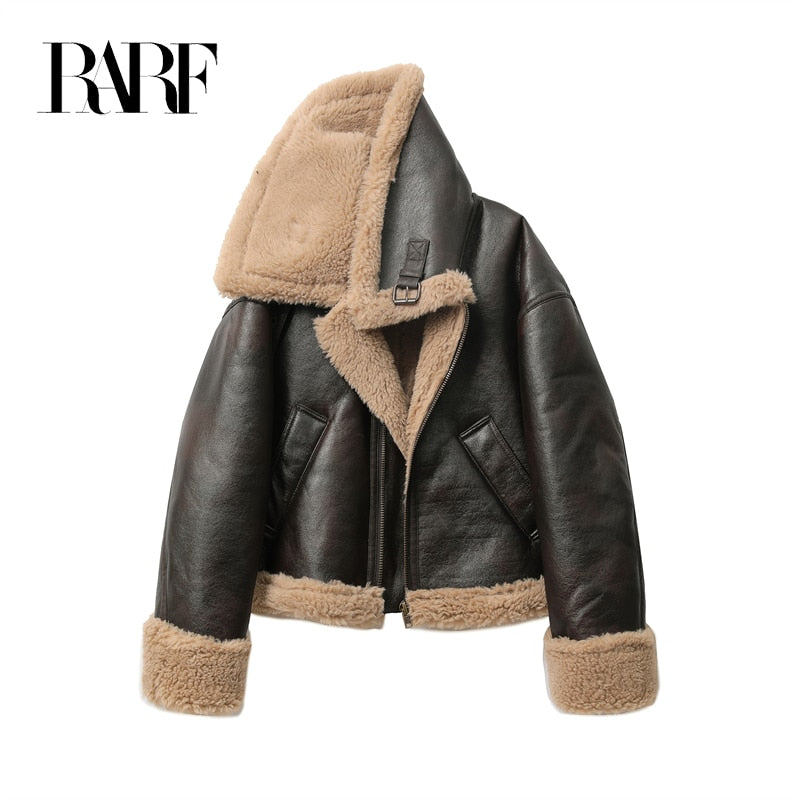 Aviator Bomber Shearling Oversize Collar Jacket