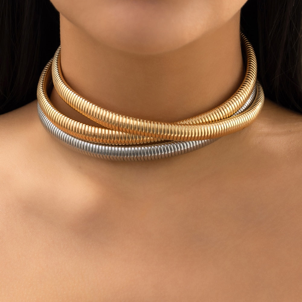 Magna Multilayer Metal Choker Necklace