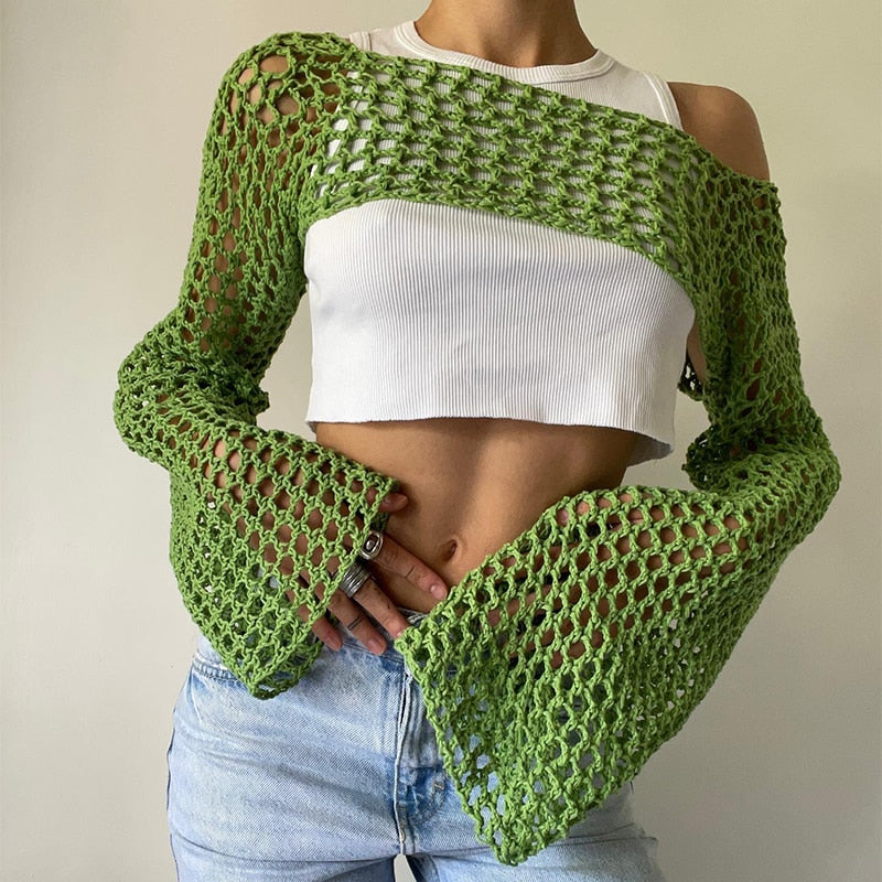 Seaside Mesh Crochet Beach Crop Sweater