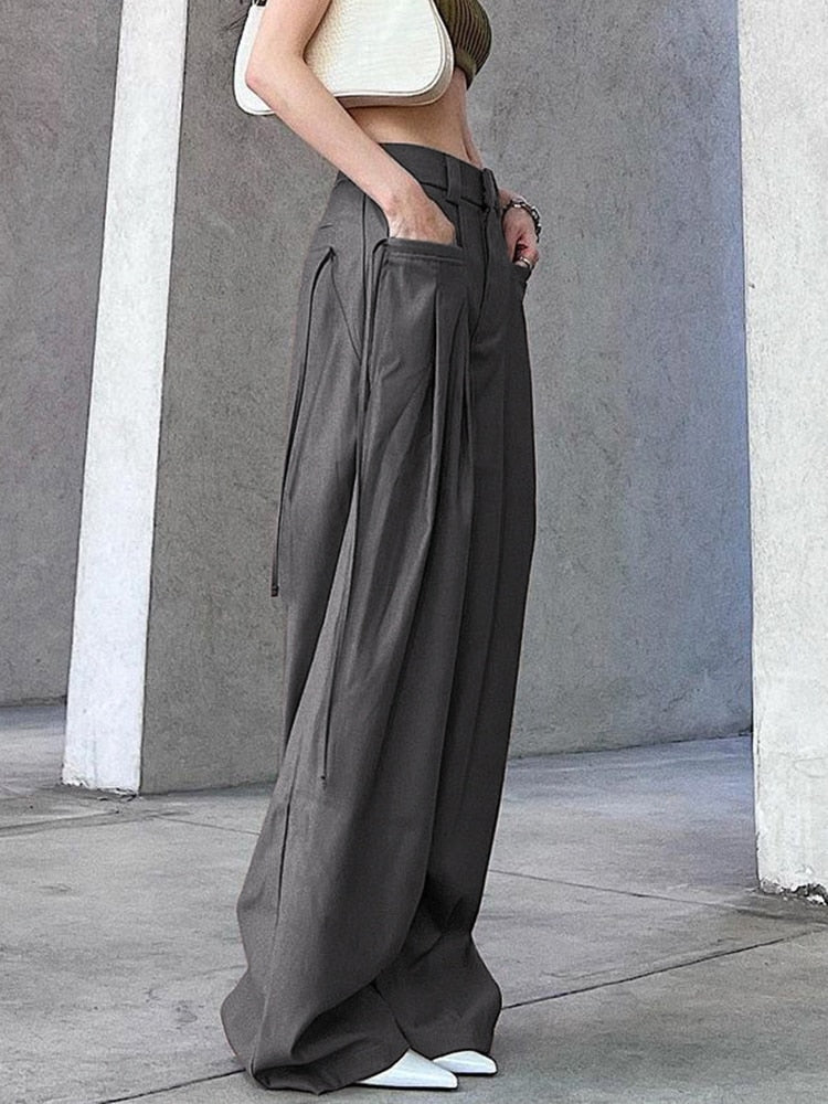 Korean Pleat Wide Leg Cargo Pants