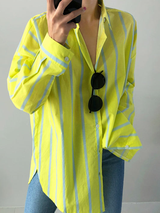 Neon Striped Long Sleeve Oversized Shirt