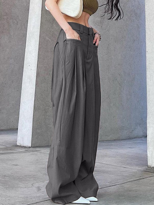 Korean Pleat Wide Leg Cargo Pants