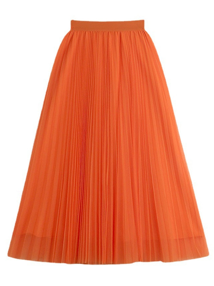 Luna Bight Pleated High Waisted Midi Skirt