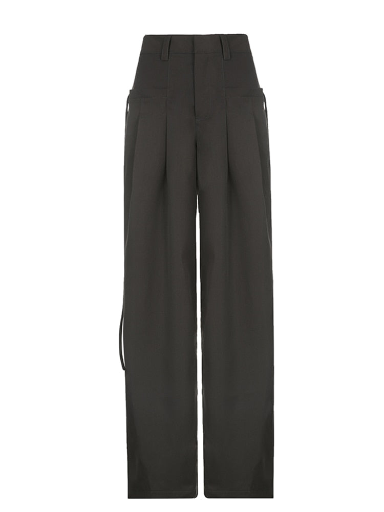 Korean Pleat Wide Leg Cargo Pants