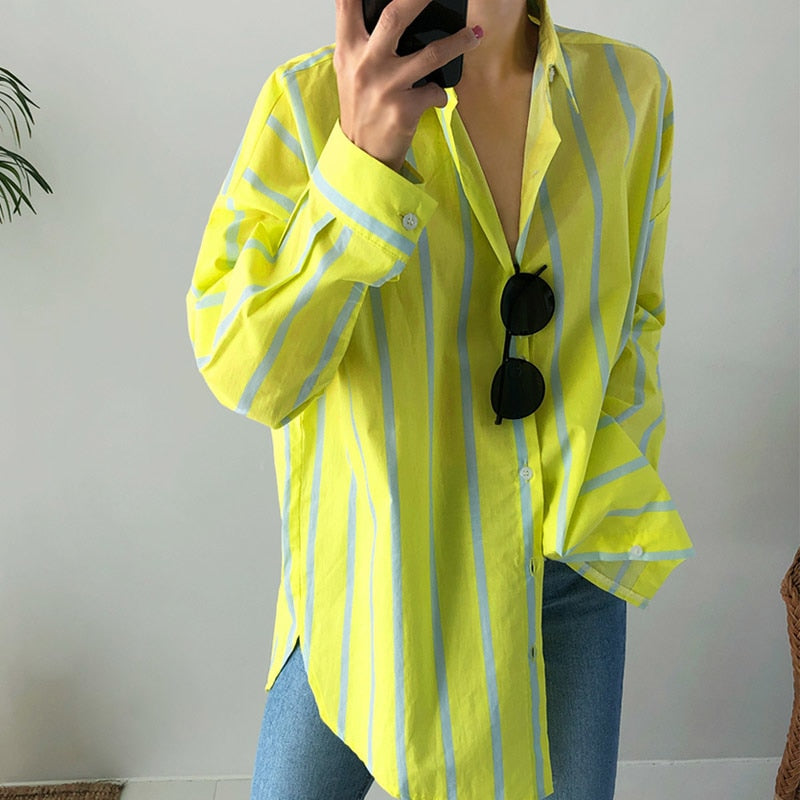 Neon Striped Long Sleeve Oversized Shirt