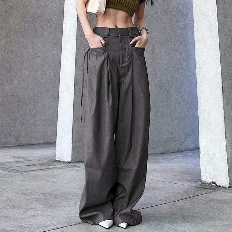 Korean Pleat Wide Leg Cargo Pants