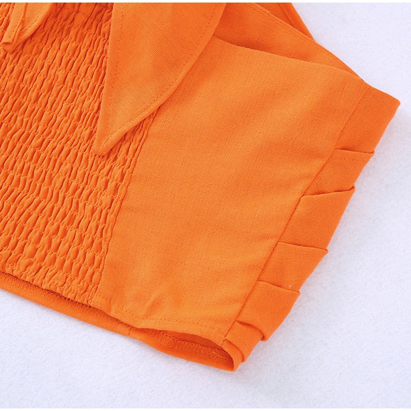 Lora Orange Linen Halter Top and Pants Set