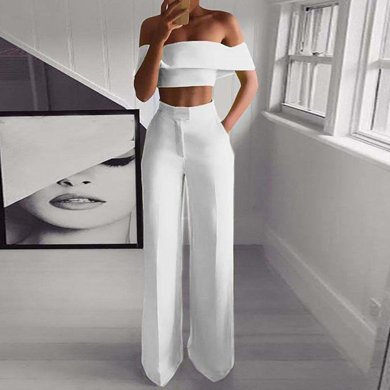 Dreamy Off The Shoulder Crop Top With Wide Leg Pants