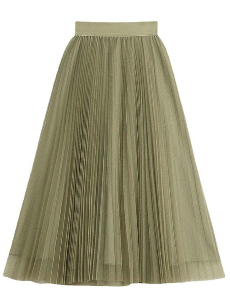 Luna Bight Pleated High Waisted Midi Skirt