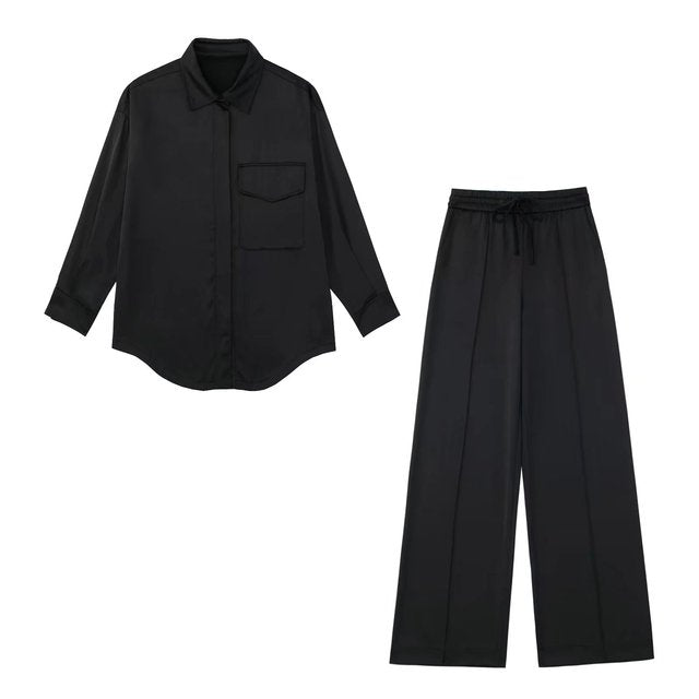 Ultra Lux Black Silk Style Pajama Set