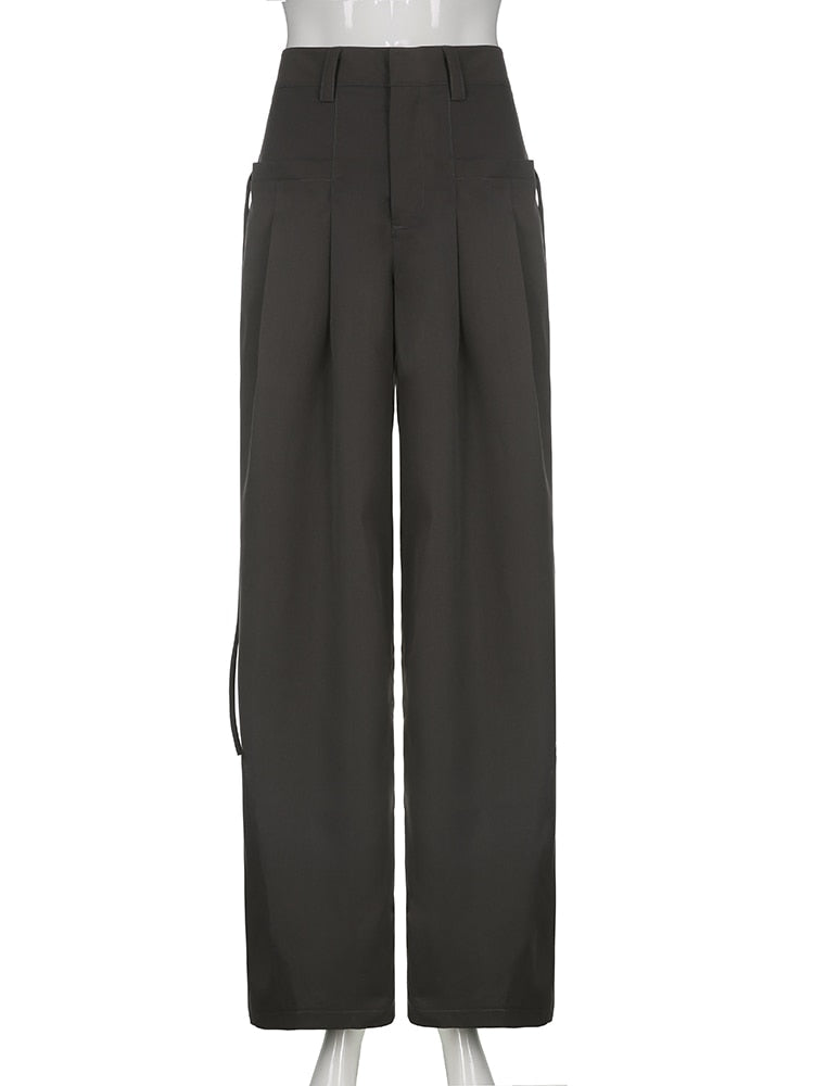 Korean Pleat Wide Leg Cargo Pants