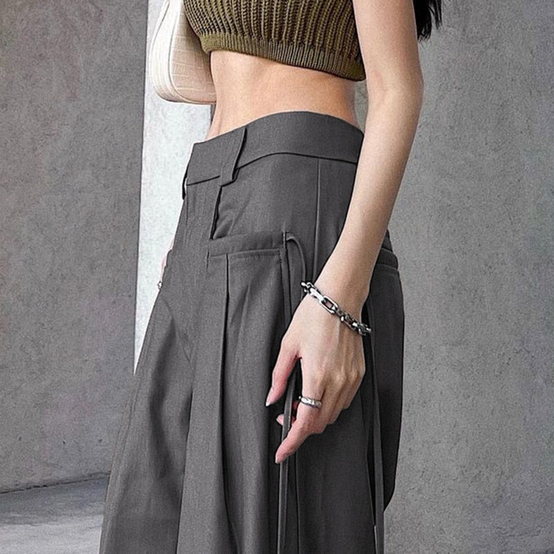 Korean Pleat Wide Leg Cargo Pants