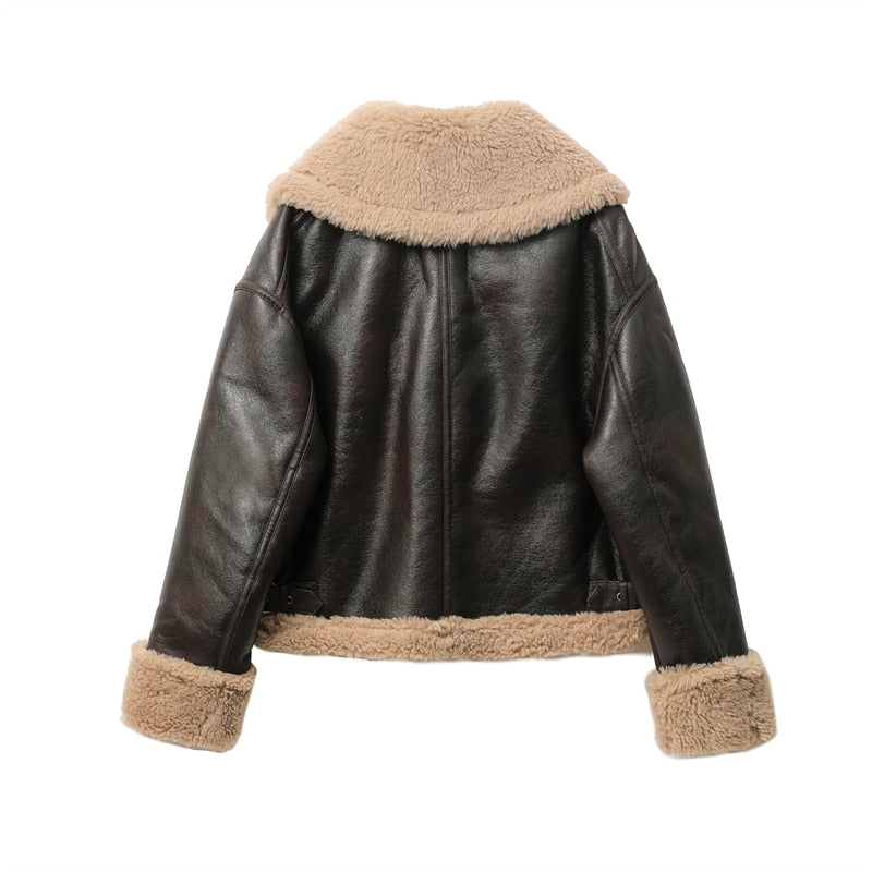 Aviator Bomber Shearling Oversize Collar Jacket