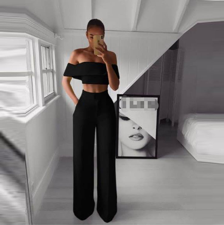 Dreamy Off The Shoulder Crop Top With Wide Leg Pants