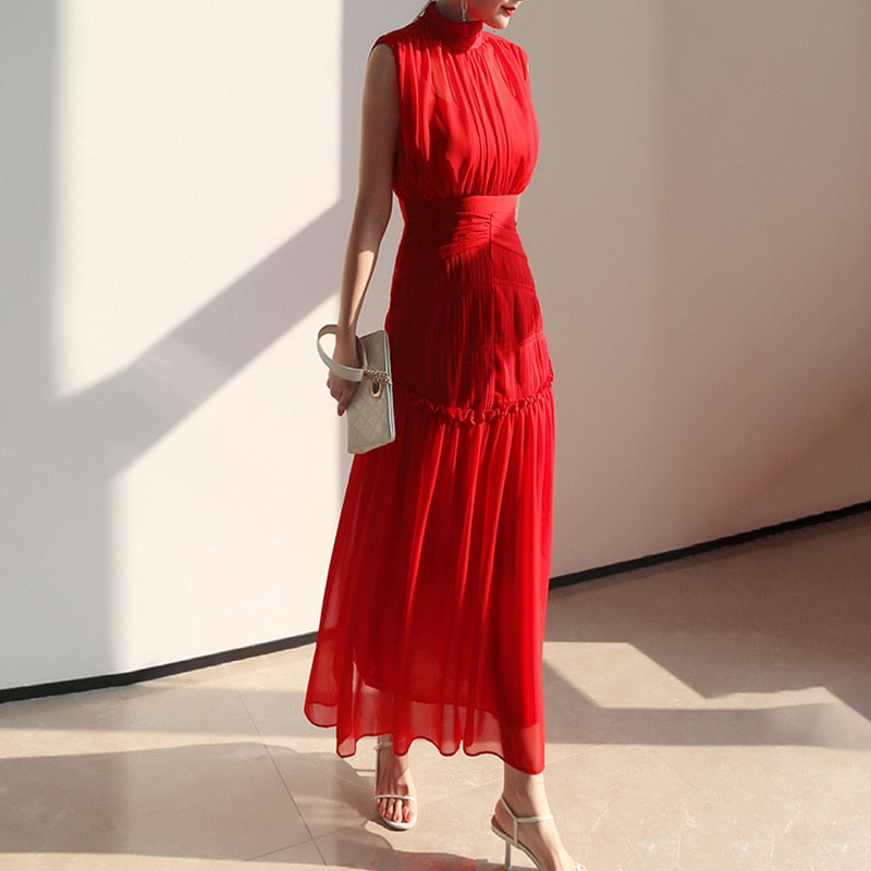 Cuban High Waist Chiffon Midi Dress