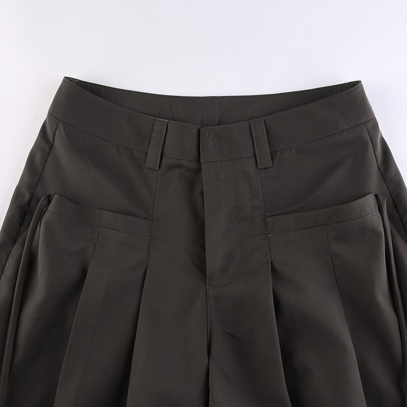 Korean Pleat Wide Leg Cargo Pants