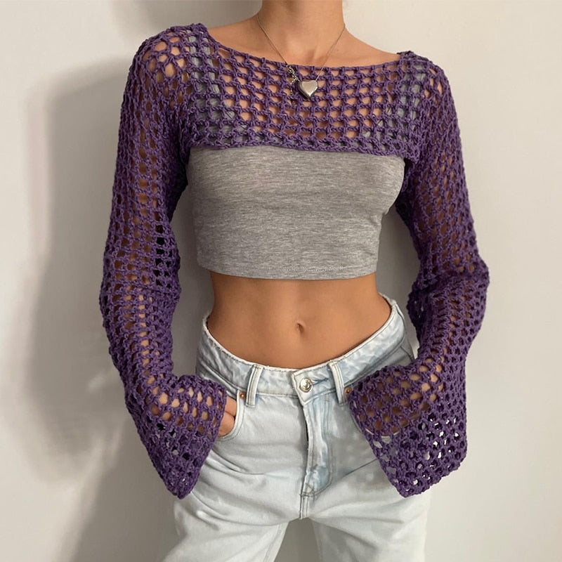 Seaside Mesh Crochet Beach Crop Sweater