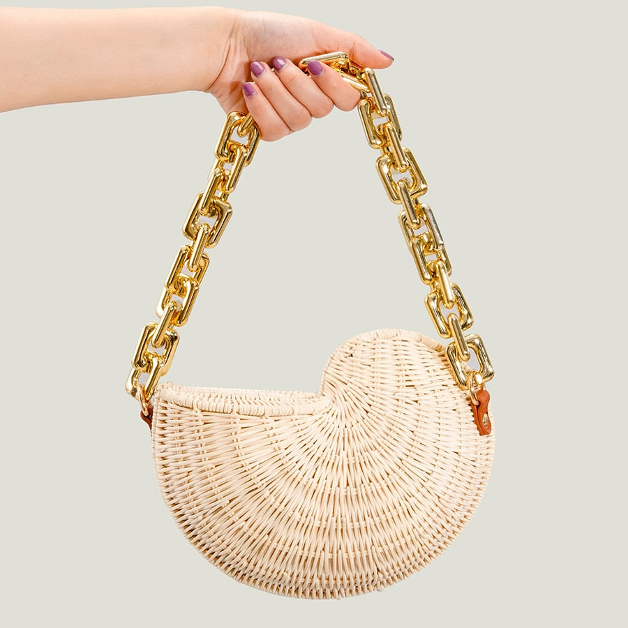 Rattan Wicker Conch Shoulder Bags