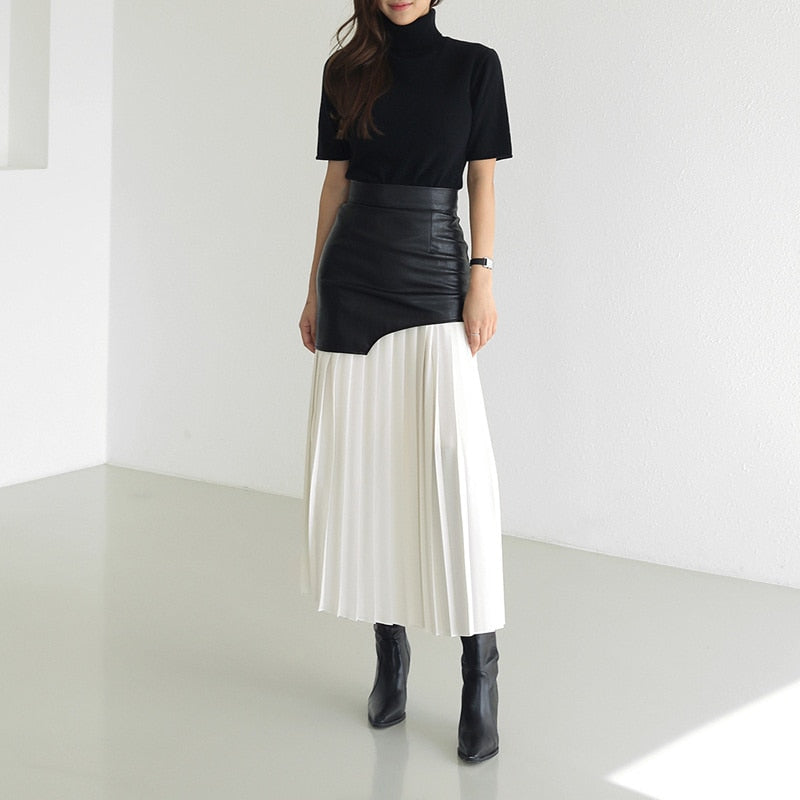 On The Guest List Pleated Leather Style Midi Skirt