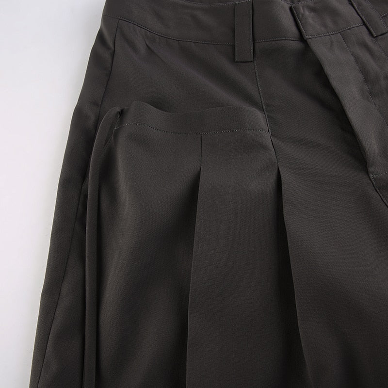 Korean Pleat Wide Leg Cargo Pants